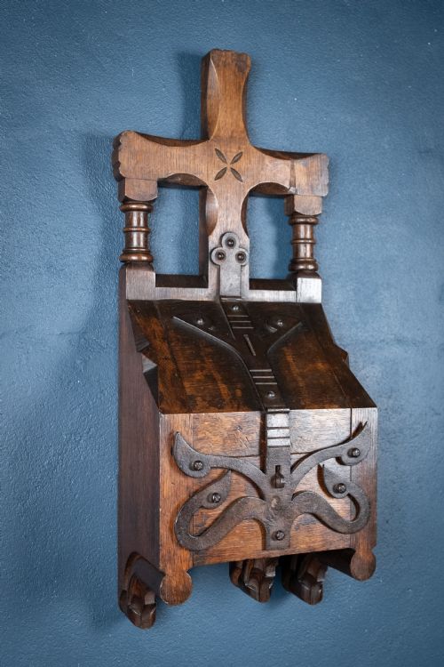 ARTS CRAFTS GOTHIC REVIVAL OAK IRON CHURCH COLLECTION BOX - ADDITIONAL PHOTO 1