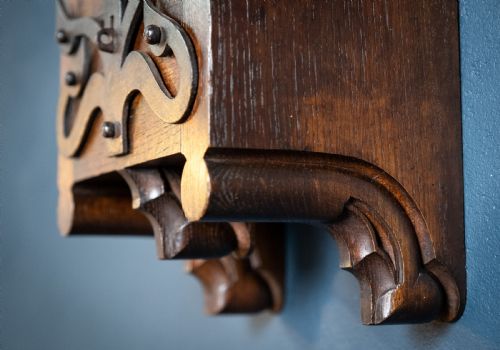 ARTS CRAFTS GOTHIC REVIVAL OAK IRON CHURCH COLLECTION BOX - ADDITIONAL PHOTO 2