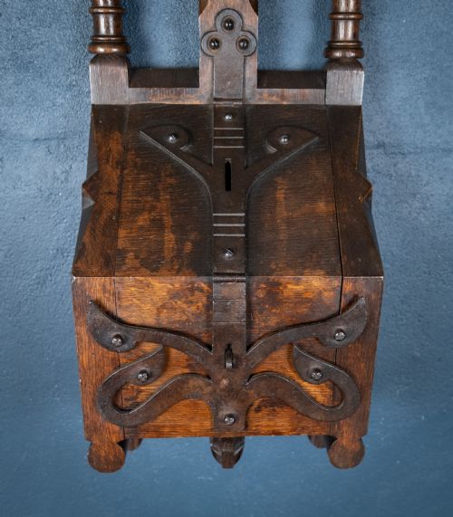 ARTS CRAFTS GOTHIC REVIVAL OAK IRON CHURCH COLLECTION BOX - ADDITIONAL PHOTO 3