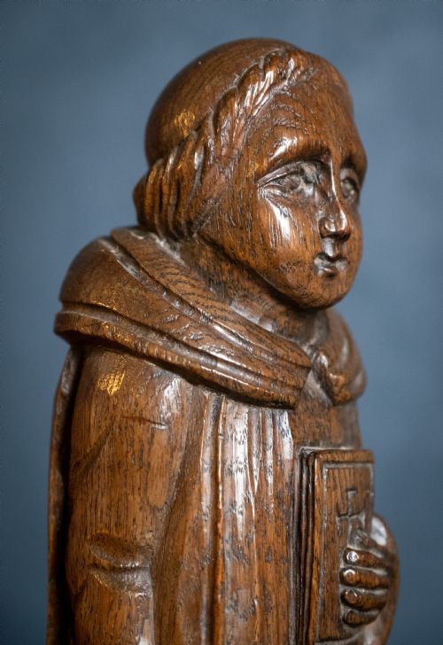EARLY 20TH CENTURY CARVED OAK ROBED MONK - ADDITIONAL PHOTO 2
