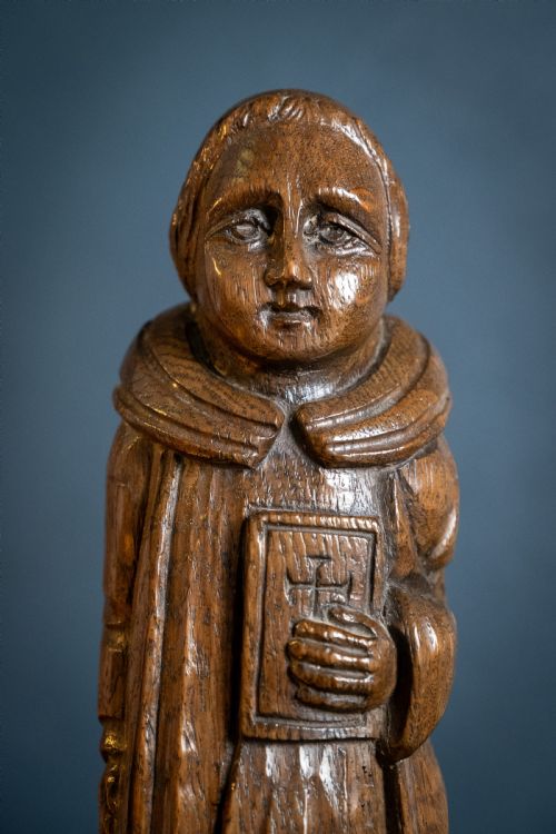 EARLY 20TH CENTURY CARVED OAK ROBED MONK - ADDITIONAL PHOTO 3
