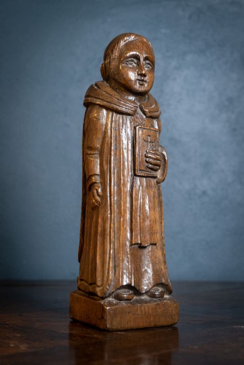 EARLY 20TH CENTURY CARVED OAK ROBED MONK - ADDITIONAL PHOTO 4