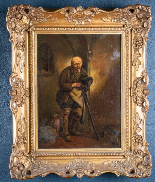 19th century portrait of a man with flagon oil on canvas - CATEGORY: ANTIQUE ART - DATED 19TH CENTURY