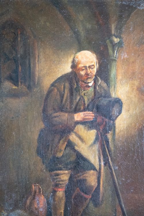 19TH CENTURY PORTRAIT OF A MAN WITH FLAGON OIL ON CANVAS - ADDITIONAL PHOTO 2