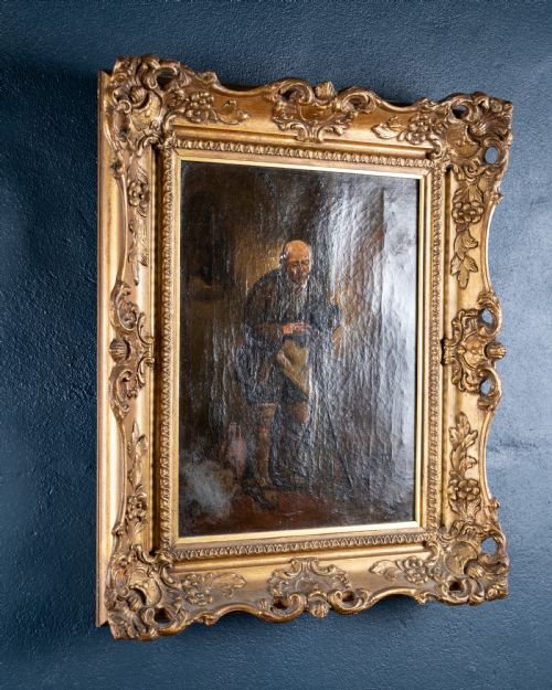 19TH CENTURY PORTRAIT OF A MAN WITH FLAGON OIL ON CANVAS - ADDITIONAL PHOTO 3
