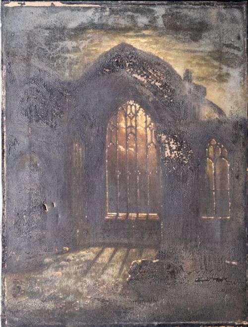 19TH CENTURY OIL ON CANVAS MELROSE ABBEY IN MOONLIGHT - ADDITIONAL PHOTO 1