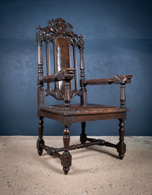 victorian gothic revival oak throne chair - CATEGORY: ANTIQUE CHAIRS - DATED VICTORIAN