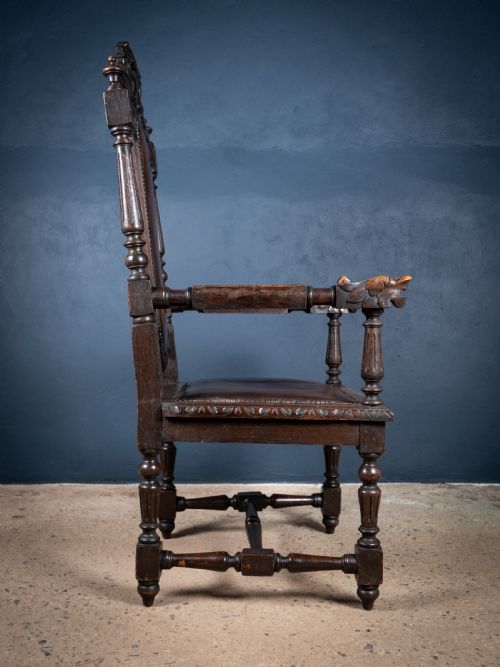 VICTORIAN GOTHIC REVIVAL OAK THRONE CHAIR - ADDITIONAL PHOTO 9
