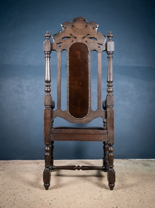 VICTORIAN GOTHIC REVIVAL OAK THRONE CHAIR - ADDITIONAL PHOTO 11