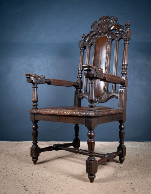 VICTORIAN GOTHIC REVIVAL OAK THRONE CHAIR - ADDITIONAL PHOTO 14