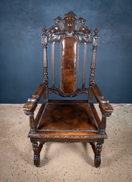 VICTORIAN GOTHIC REVIVAL OAK THRONE CHAIR - ADDITIONAL PHOTO 15