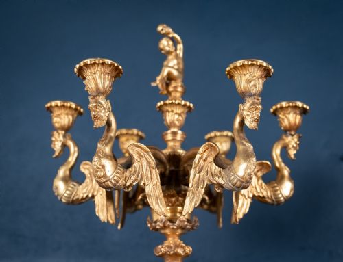 LARGE PAIR OF GILDED NEOCLASSICAL STYLE 7BRANCH CANDELABRA - ADDITIONAL PHOTO 1