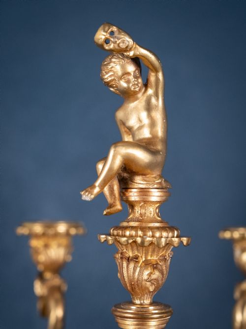 LARGE PAIR OF GILDED NEOCLASSICAL STYLE 7BRANCH CANDELABRA - ADDITIONAL PHOTO 2