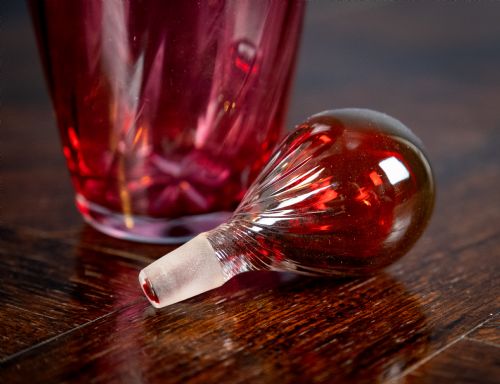 SILVER MOUNTED CRANBERRY GLASS DECANTER BY MITCHELL BOSLEY CO - ADDITIONAL PHOTO 6