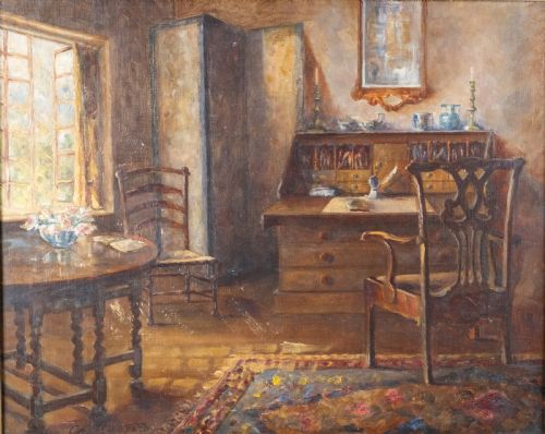 EARLY 20TH CENTURY INTERIOR SCENE SIGNED 'G MACDONALD' OIL ON CANVAS - ADDITIONAL PHOTO 1