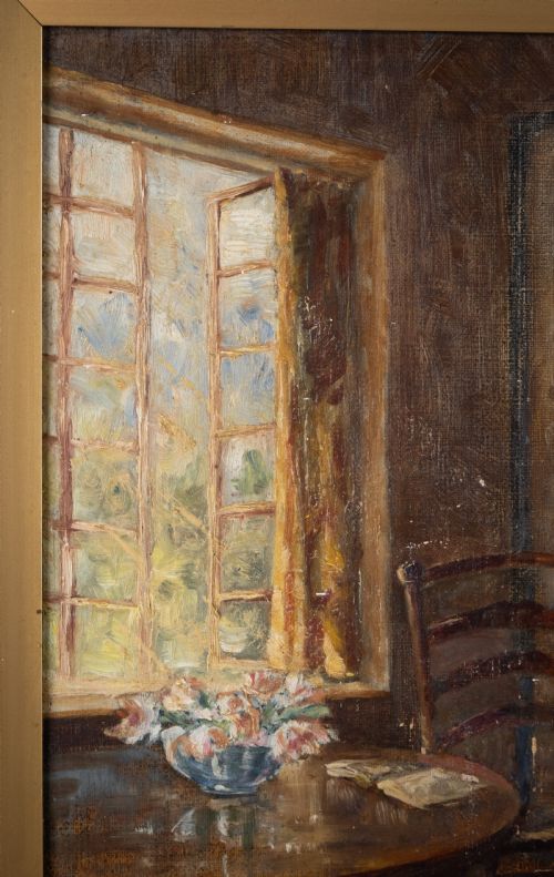 EARLY 20TH CENTURY INTERIOR SCENE SIGNED 'G MACDONALD' OIL ON CANVAS - ADDITIONAL PHOTO 2