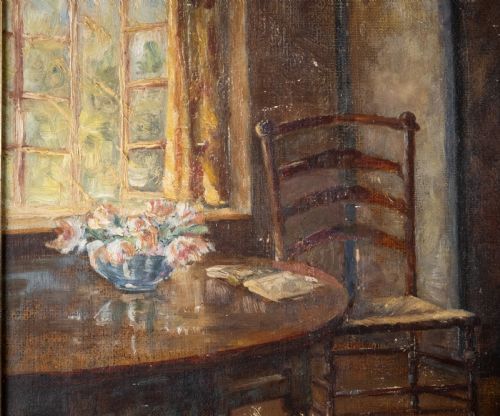 EARLY 20TH CENTURY INTERIOR SCENE SIGNED 'G MACDONALD' OIL ON CANVAS - ADDITIONAL PHOTO 3