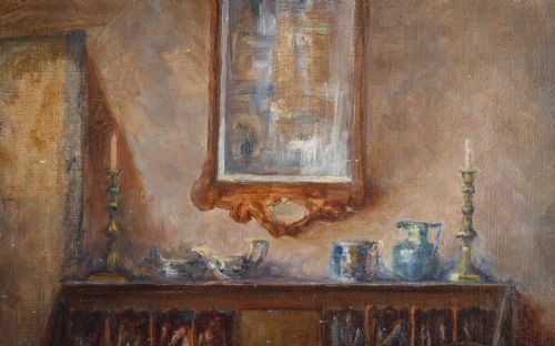 EARLY 20TH CENTURY INTERIOR SCENE SIGNED 'G MACDONALD' OIL ON CANVAS - ADDITIONAL PHOTO 7