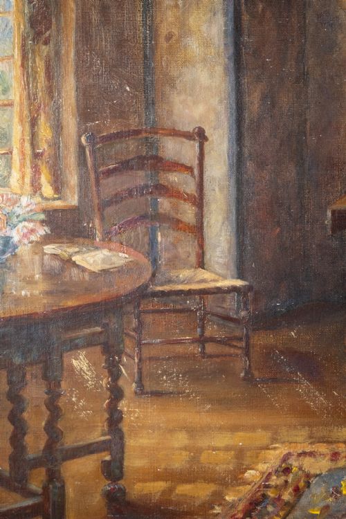 EARLY 20TH CENTURY INTERIOR SCENE SIGNED 'G MACDONALD' OIL ON CANVAS - ADDITIONAL PHOTO 9