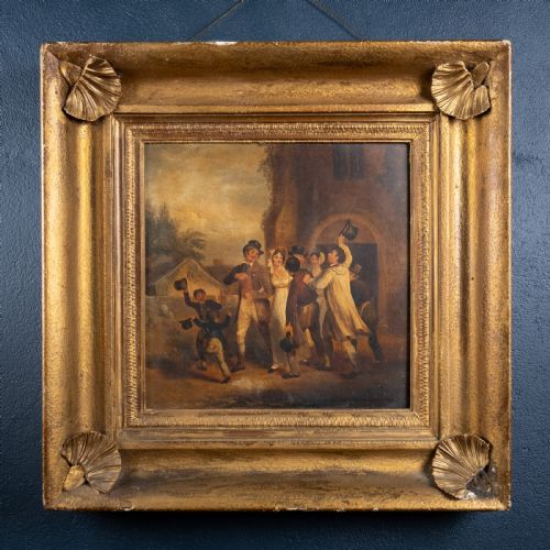 EARLY 19TH CENTURY OIL ON BOARD A FRACUS OUTSIDE CHAPEL - ADDITIONAL PHOTO 3