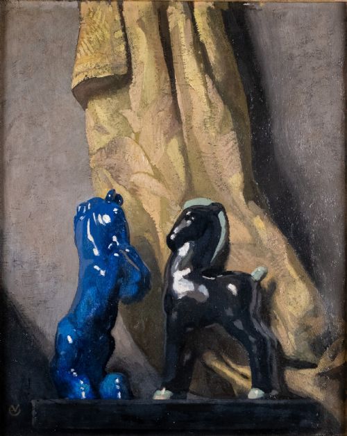 ATTRIBUTED TO VIRGILIO COSTANTINI 18821924 CERAMIC HORSES OIL ON BOARD - ADDITIONAL PHOTO 2