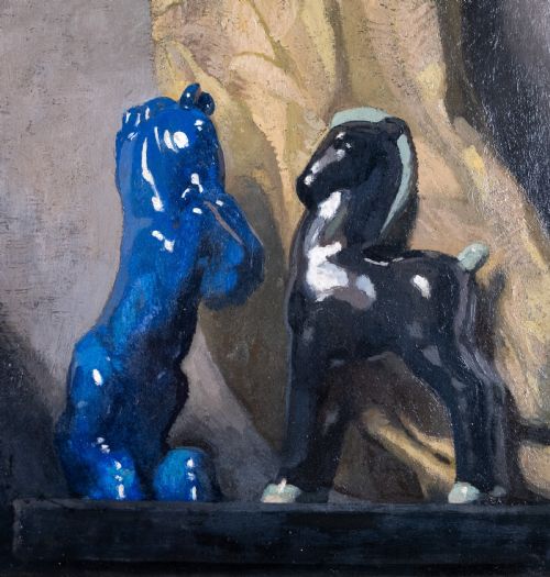 ATTRIBUTED TO VIRGILIO COSTANTINI 18821924 CERAMIC HORSES OIL ON BOARD - ADDITIONAL PHOTO 3