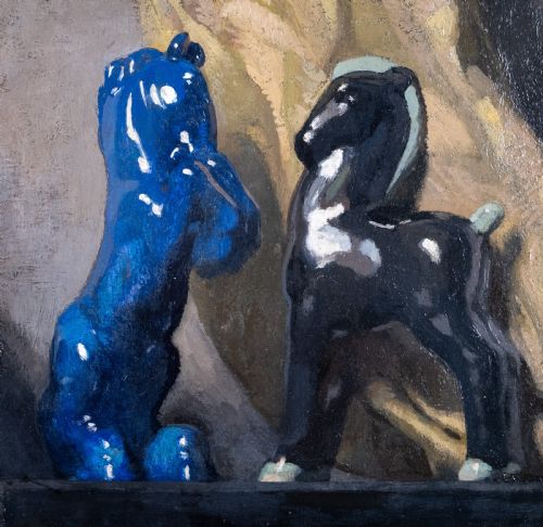 ATTRIBUTED TO VIRGILIO COSTANTINI 18821924 CERAMIC HORSES OIL ON BOARD - ADDITIONAL PHOTO 5