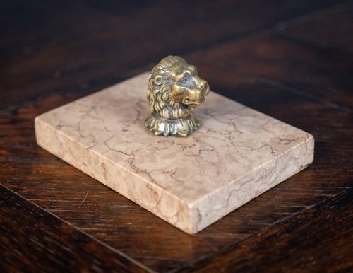regency bronze lion pink marble desk weight - CATEGORY: ANTIQUE METAL - DATED REGENCY