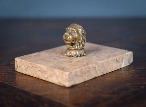 REGENCY BRONZE LION PINK MARBLE DESK WEIGHT - ADDITIONAL PHOTO 2