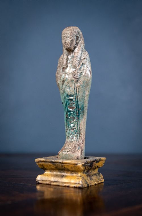 GRAND TOUR EGYPTIAN FAIENCE SHABTI ON MARBLE BASE - ADDITIONAL PHOTO 11