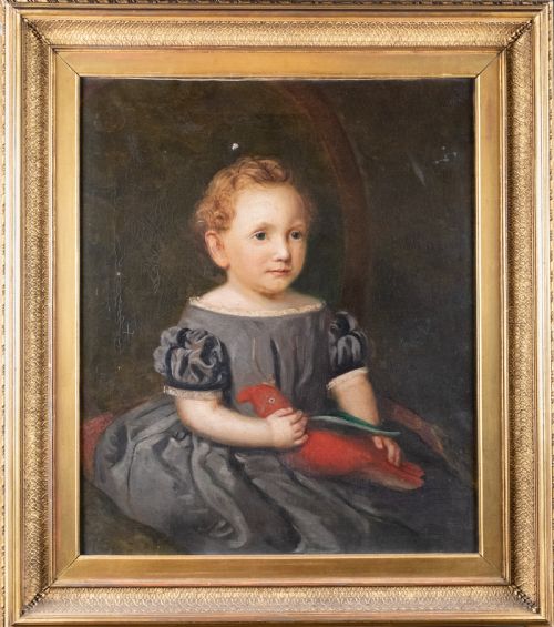 thomas walley 18171878 portrait of a child with parrot - CATEGORY: ANTIQUE ART - DATED 19TH CENTURY