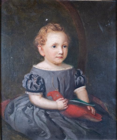 THOMAS WALLEY 18171878 PORTRAIT OF A CHILD WITH PARROT - ADDITIONAL PHOTO 1