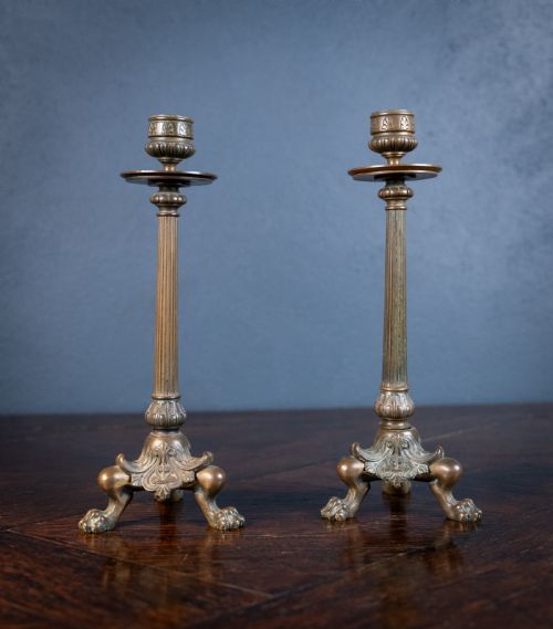 BRONZE FRENCH EMPIRE LION PAW CANDLESTICKS - ADDITIONAL PHOTO 2