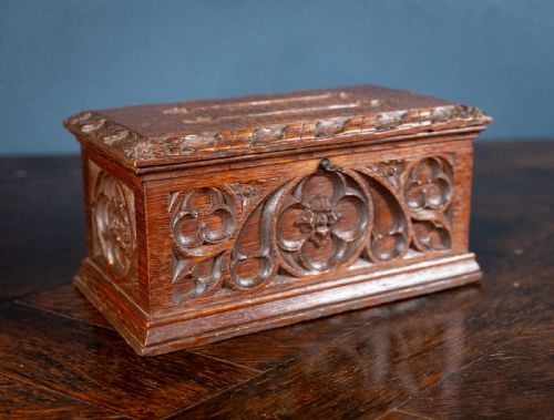 victorian gothic revival oak letter correspondence box c1880 - CATEGORY: ANTIQUE BOXES - DATED VICTORIAN