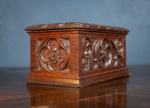 VICTORIAN GOTHIC REVIVAL OAK LETTER CORRESPONDENCE BOX C1880 - ADDITIONAL PHOTO 12