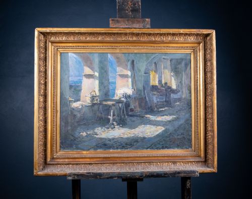 A SUNLIT COASTAL COLONNADE FRENCH SCHOOL OIL ON CANVAS - ADDITIONAL PHOTO 7