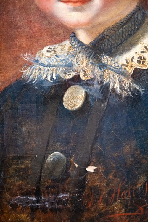 THOMAS P HALL FL18371867 PORTRAIT OF A BOY IN BLUE OIL ON CANVAS - ADDITIONAL PHOTO 3