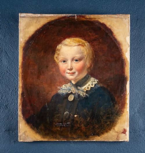 THOMAS P HALL FL18371867 PORTRAIT OF A BOY IN BLUE OIL ON CANVAS - ADDITIONAL PHOTO 8
