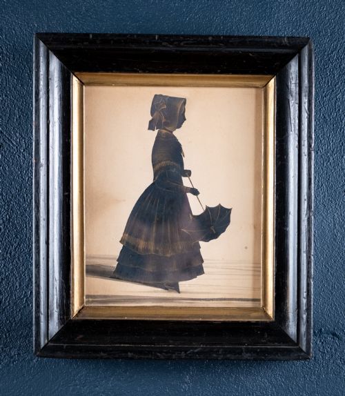 fine 19th century bronzed silhouette of a girl with parasol - CATEGORY: ANTIQUE ART - DATED 19TH CENTURY