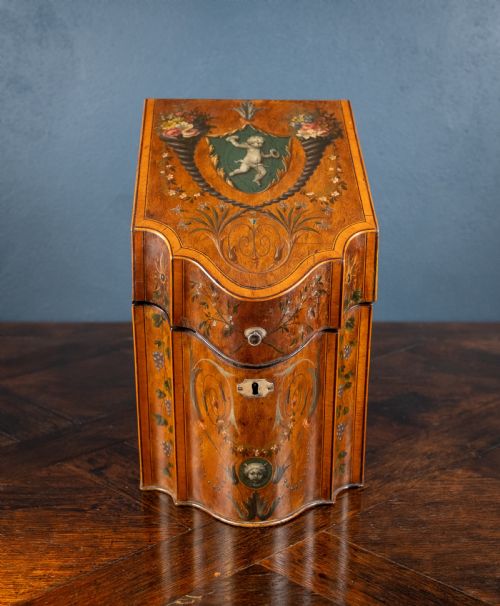 GEORGE III SHERATON PERIOD PAINTED KNIFE BOX C1790 - ADDITIONAL PHOTO 1