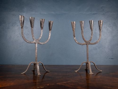 pair of scandinavian wrought iron candle holders c1800 - CATEGORY: ANTIQUE LIGHTING - DATED 1800
