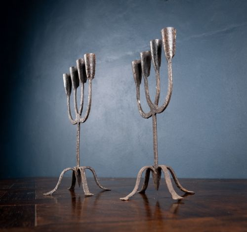 PAIR OF SCANDINAVIAN WROUGHT IRON CANDLE HOLDERS C1800 - ADDITIONAL PHOTO 3