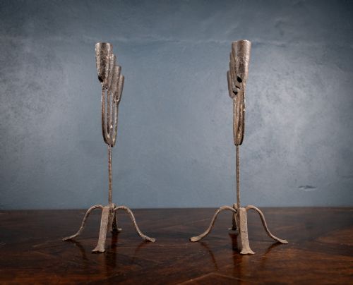 PAIR OF SCANDINAVIAN WROUGHT IRON CANDLE HOLDERS C1800 - ADDITIONAL PHOTO 4