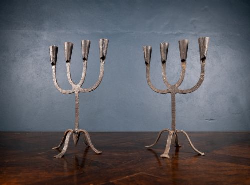 PAIR OF SCANDINAVIAN WROUGHT IRON CANDLE HOLDERS C1800 - ADDITIONAL PHOTO 8