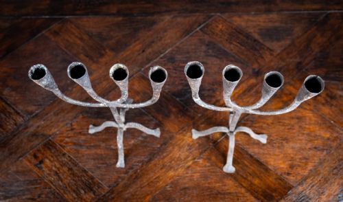 PAIR OF SCANDINAVIAN WROUGHT IRON CANDLE HOLDERS C1800 - ADDITIONAL PHOTO 10
