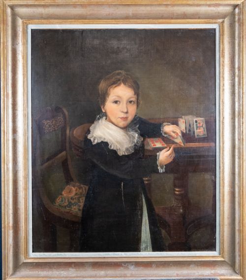 19TH CENTURY PORTRAIT 'BOY BUILDING HOUSE OF CARDS' ENGLISH SCHOOL - ADDITIONAL PHOTO 1
