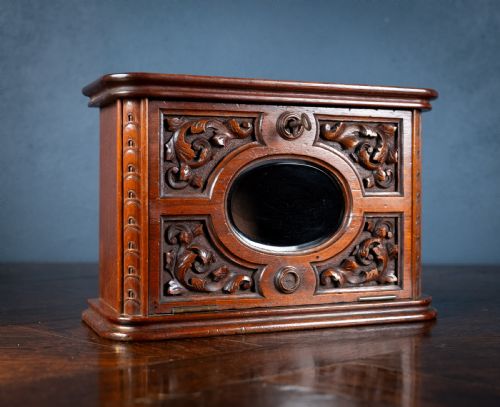 fine victorian carved walnut glazed letter box - CATEGORY: ANTIQUE BOXES - DATED VICTORIAN