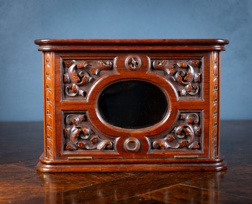 FINE VICTORIAN CARVED WALNUT GLAZED LETTER BOX - ADDITIONAL PHOTO 3
