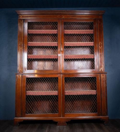 LARGE REGENCY BRASS INLAID MAHOGANY BOOKCASE - ADDITIONAL PHOTO 1
