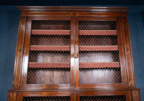 LARGE REGENCY BRASS INLAID MAHOGANY BOOKCASE - ADDITIONAL PHOTO 2
